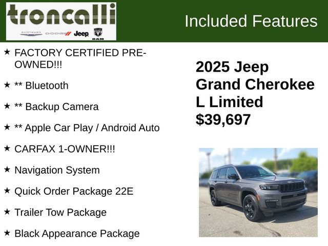 Certified 2025 Jeep Grand Cherokee L Limited w/ Black Appearance Package AWD/4WD image 5