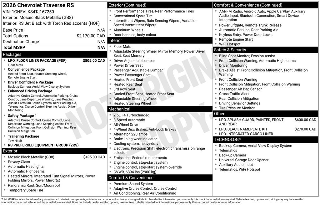 Used 2026 Chevrolet Traverse RS w/ LPO, Floor Liner Package AWD/4WD image 33