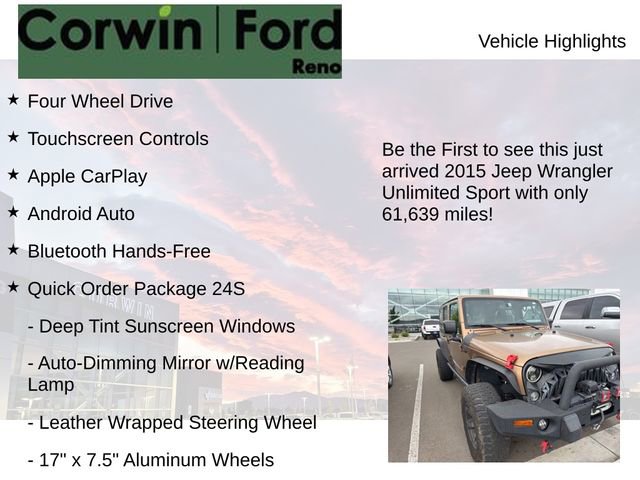Used 2015 Jeep Wrangler Unlimited Sport w/ Quick Order Package 24S AWD/4WD image 4
