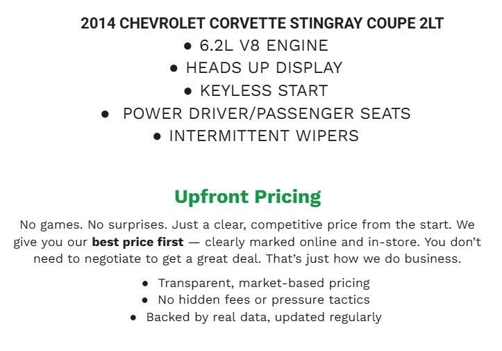 Used 2014 Chevrolet Corvette Stingray Coupe w/ 2LT Preferred Equipment Group RWD image 2