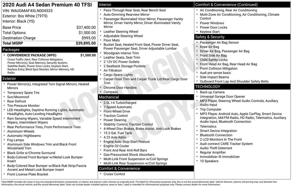 Used 2020 Audi A4 2.0T Premium w/ Convenience Package FWD image 11