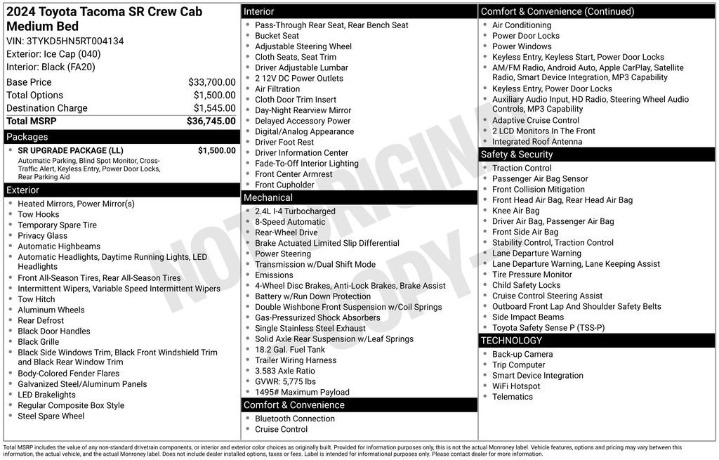 Used 2024 Toyota Tacoma SR w/ SR Upgrade Package RWD image 17