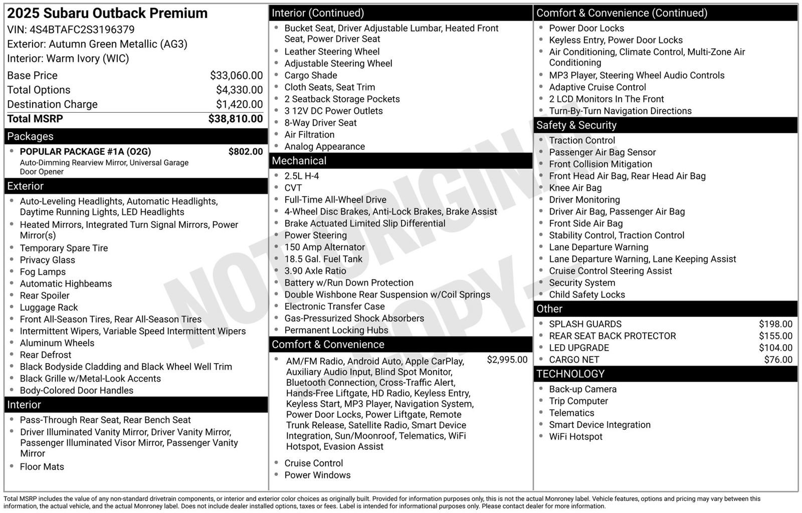 Certified 2025 Subaru Outback Premium w/ Popular Package #1A AWD/4WD image 3