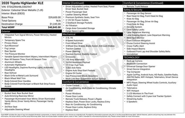 Certified 2020 Toyota Highlander XLE FWD image 37