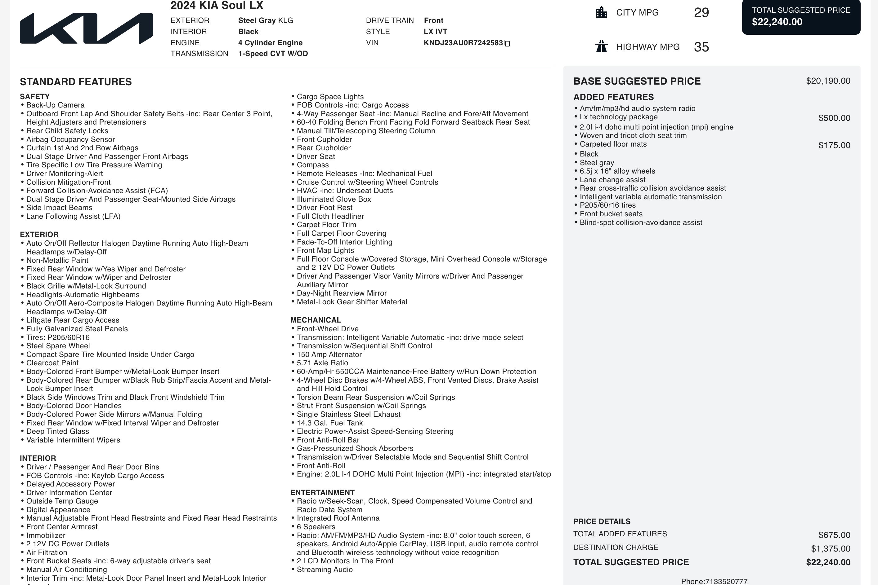 Used 2024 Kia Soul LX w/ Option Group 015 image 3