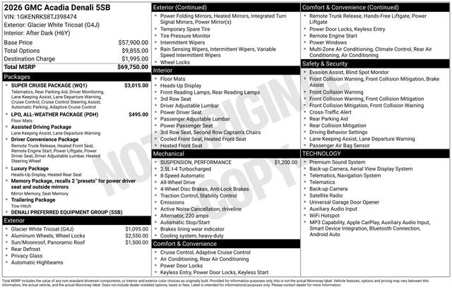 New 2026 GMC Acadia Denali w/ Super Cruise Package AWD/4WD image 4