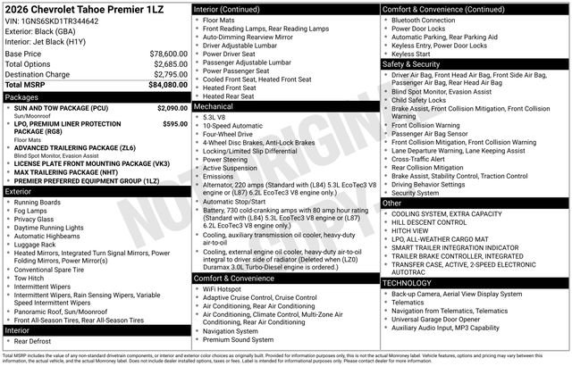 New 2026 Chevrolet Tahoe Premier w/ Sun And Tow Package AWD/4WD image 15
