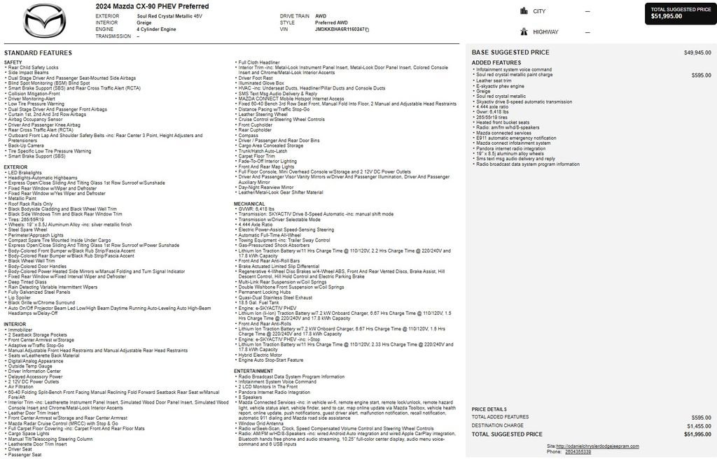 Used 2024 MAZDA CX-90 Plug-In Hybrid w/ Preferred image 2