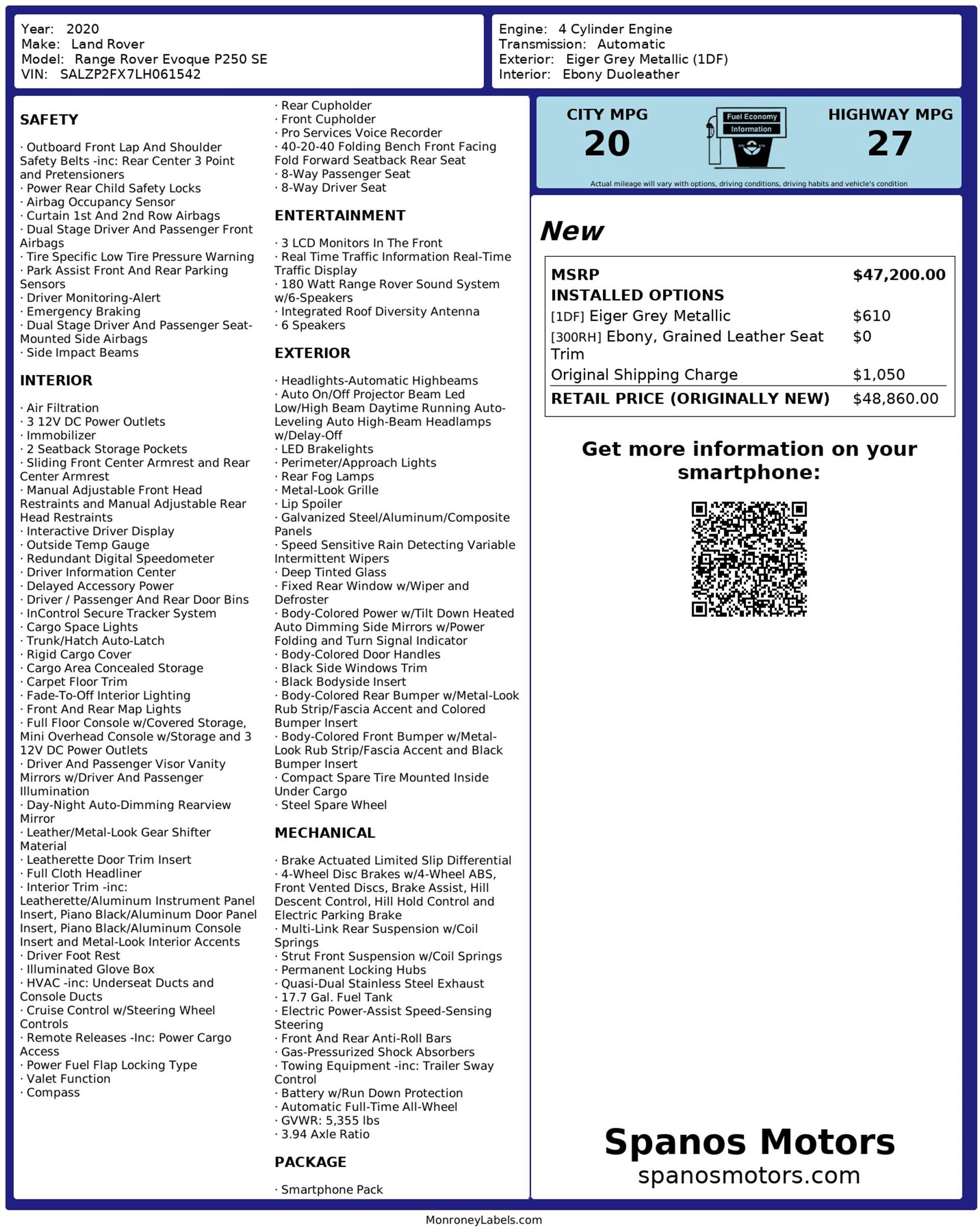 Used 2020 Land Rover Range Rover Evoque SE AWD/4WD image 3