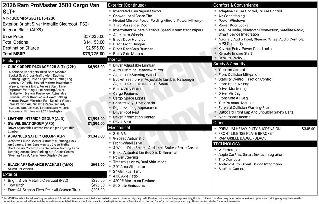 New 2026 RAM ProMaster 3500 w/ Quick Order Package 22H SLT+ FWD image 29