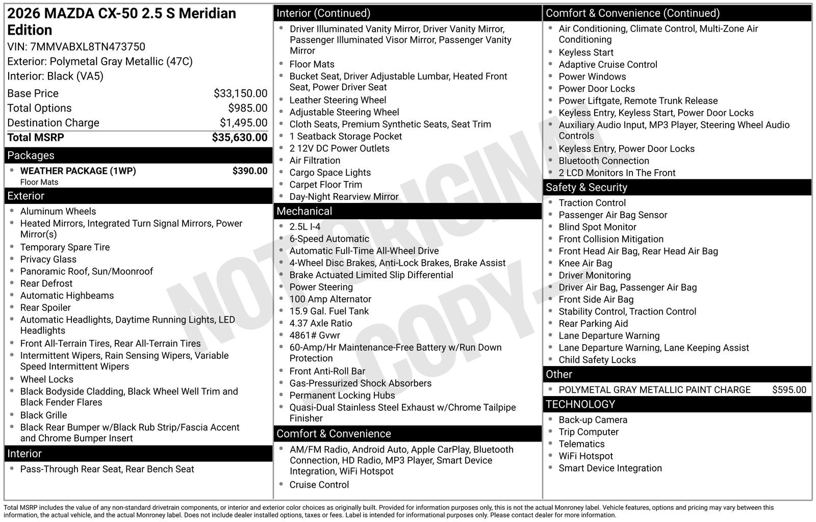 New 2026 MAZDA CX-50 Meridian Edition w/ Weather Package AWD/4WD image 22