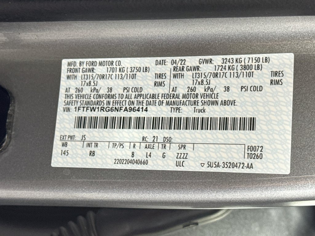 Used 2022 Ford F150 Raptor w/ Equipment Group 801A High AWD/4WD image 37