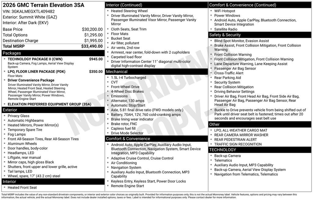 New 2026 GMC Terrain Elevation w/ Technology Package II FWD image 10