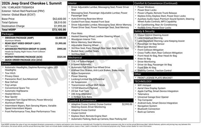 New 2026 Jeep Grand Cherokee L Summit w/ Obsidian Package AWD/4WD image 32