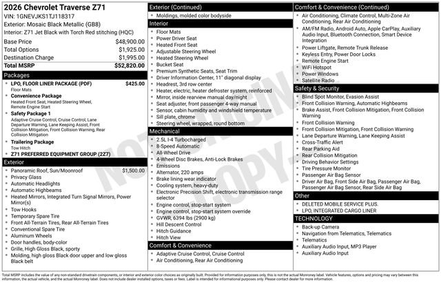 Certified 2026 Chevrolet Traverse Z71 w/ LPO, Floor Liner Package AWD/4WD image 34