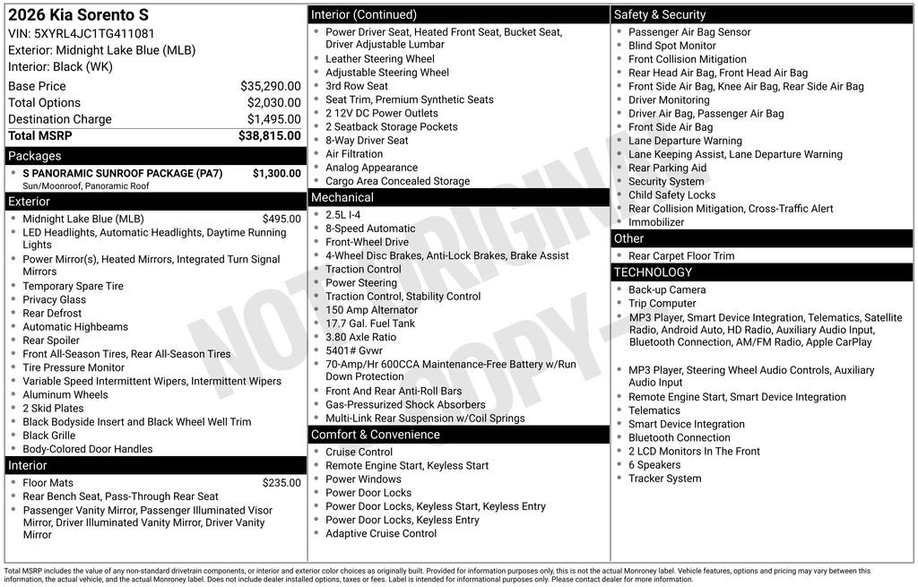 Used 2026 Kia Sorento S w/ S Panoramic Sunroof Package FWD image 25