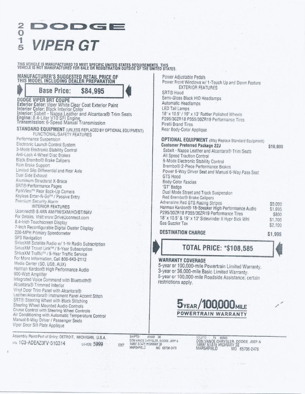 Used 2015 Dodge Viper SRT-10 w/ Quick Order Package 22J GT RWD image 27