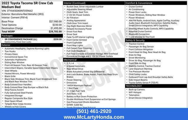 Used 2022 Toyota Tacoma SR w/ SR Convenience Package RWD image 30