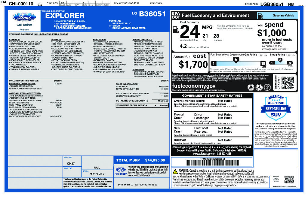 Certified 2020 Ford Explorer XLT w/ Equipment Group 202A RWD image 3