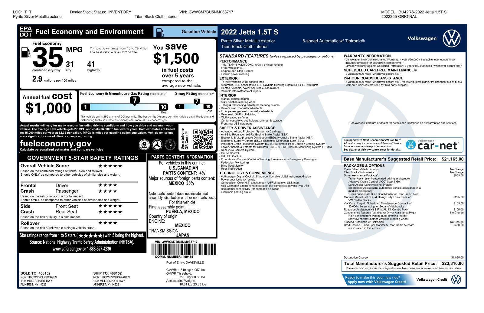 Certified 2022 Volkswagen Jetta S image 41