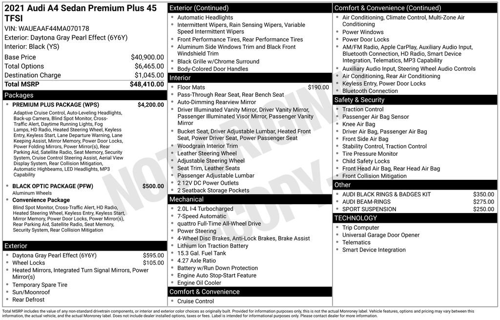 Certified 2021 Audi A4 2.0T Premium Plus w/ Premium Plus Package AWD/4WD image 44