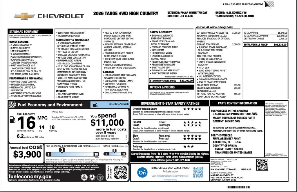 New 2026 Chevrolet Tahoe High Country w/ Sun And Tow Package AWD/4WD image 2