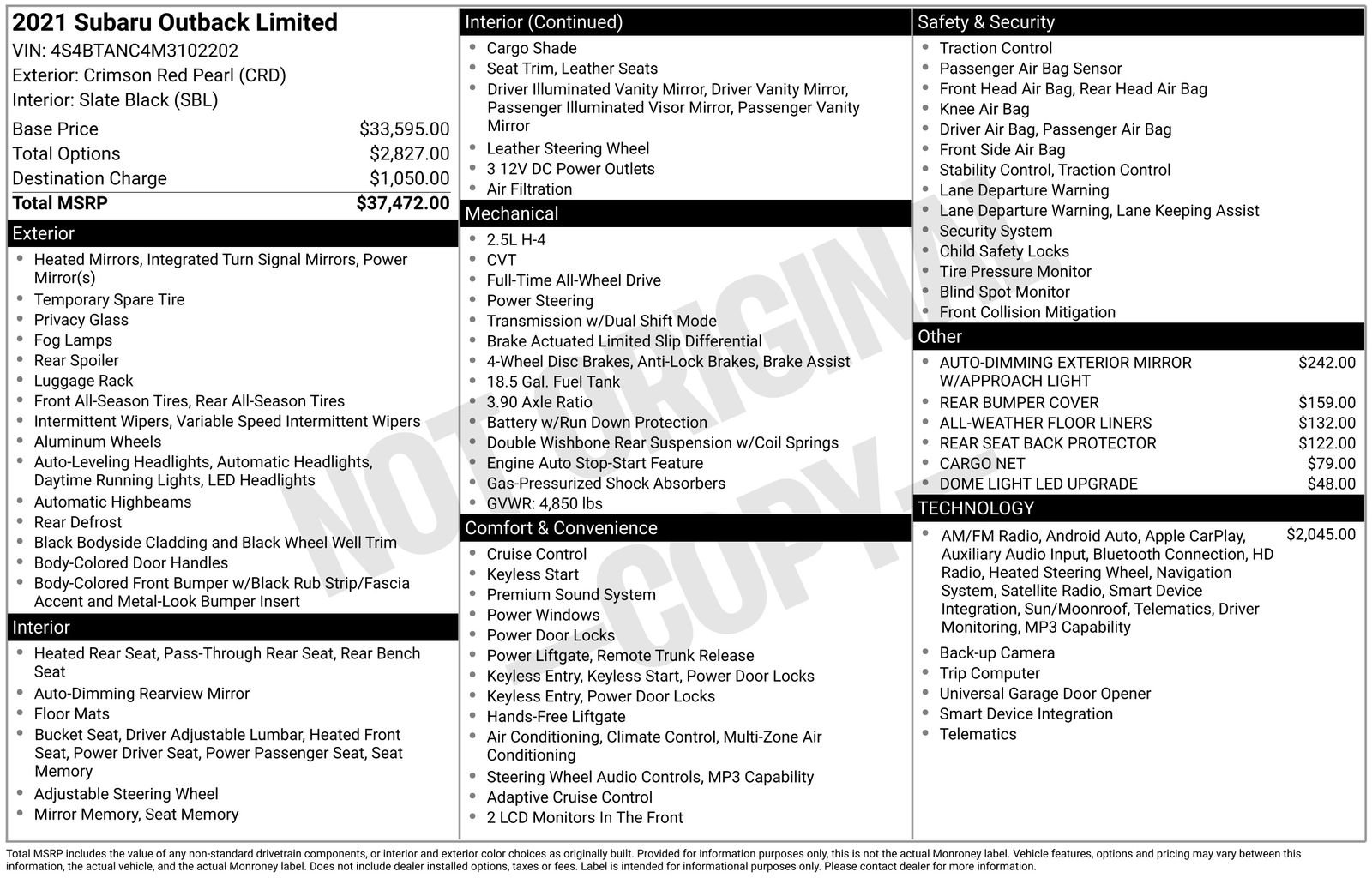 Certified 2021 Subaru Outback Limited AWD/4WD image 7