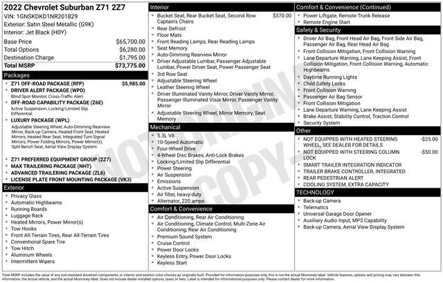 Used 2022 Chevrolet Suburban Z71 w/ Z71 Off-Road Package AWD/4WD image 40