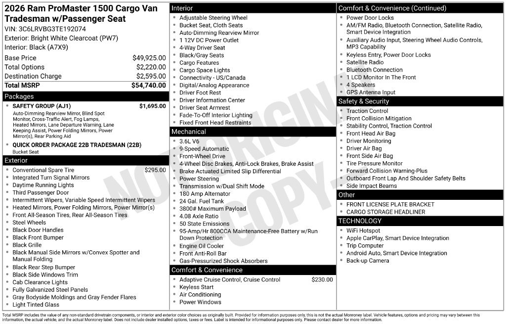 New 2026 RAM ProMaster 1500 w/ Safety Group FWD image 9