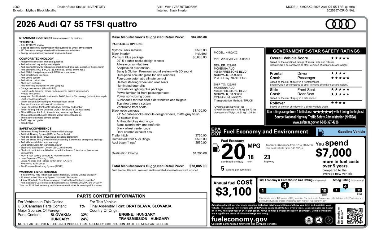 New 2026 Audi Q7 3.0T Premium Plus AWD/4WD image 5