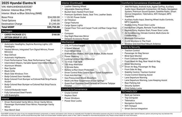 New 2025 Hyundai Elantra N w/ Cargo Package image 4