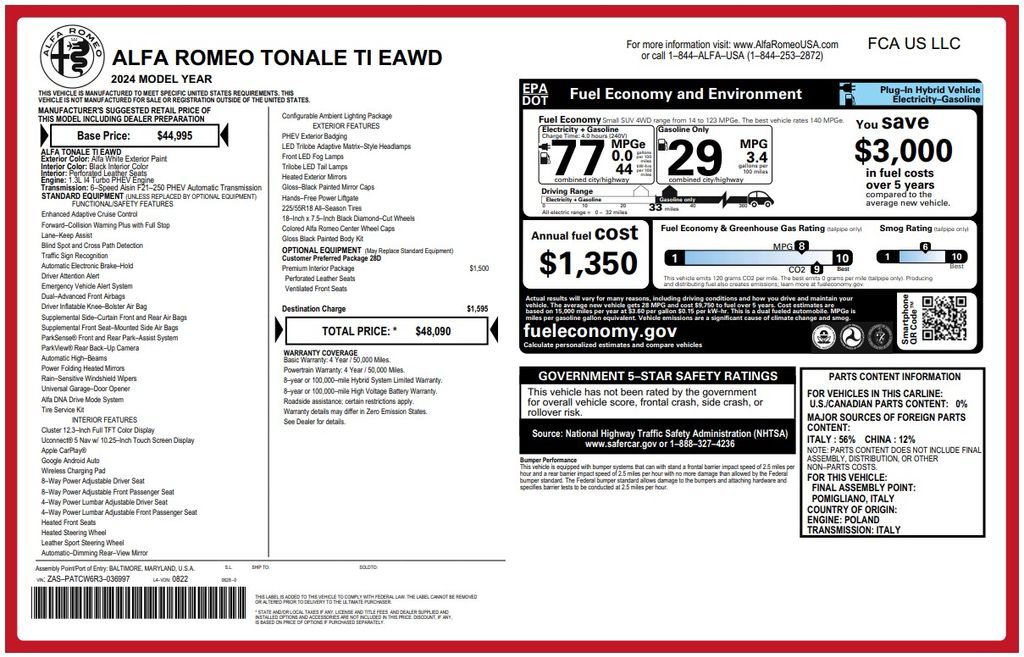 Used 2024 Alfa Romeo Tonale Ti w/ Premium Interior Package AWD/4WD image 3