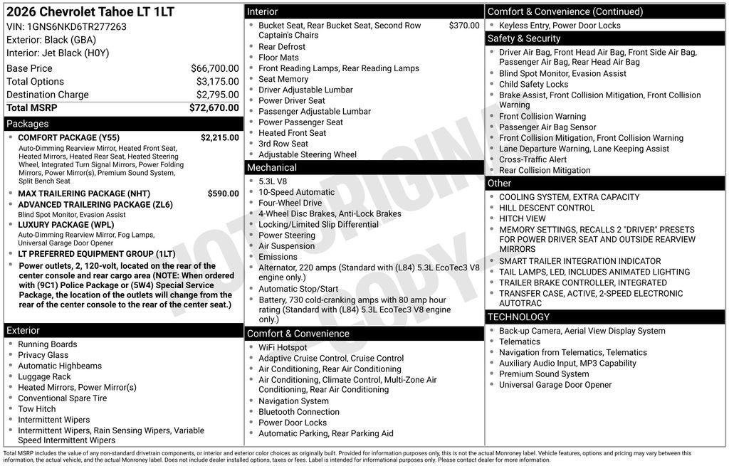 New 2026 Chevrolet Tahoe LT w/ Comfort Package AWD/4WD image 33