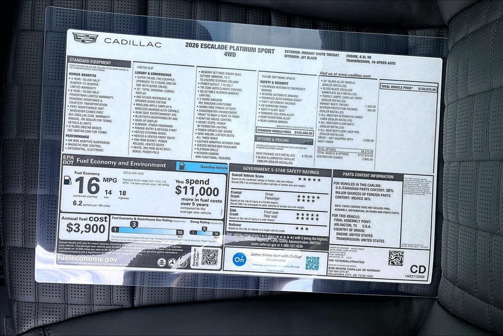 New 2026 Cadillac Escalade Platinum Sport w/ LPO, ONYX Package AWD/4WD image 14