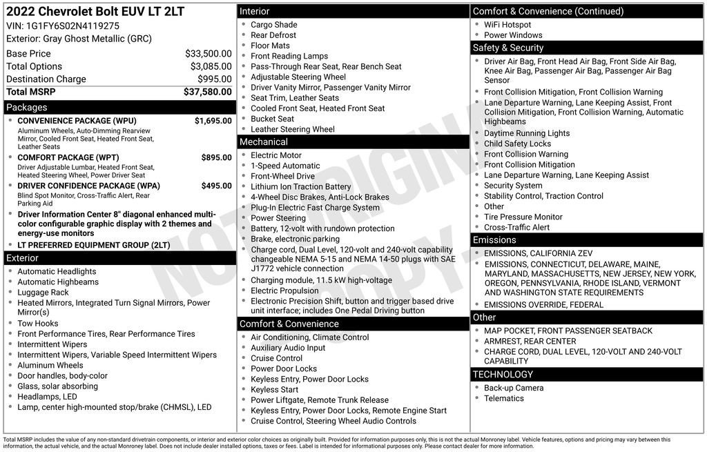 Certified 2022 Chevrolet Bolt EUV LT w/ Convenience Package