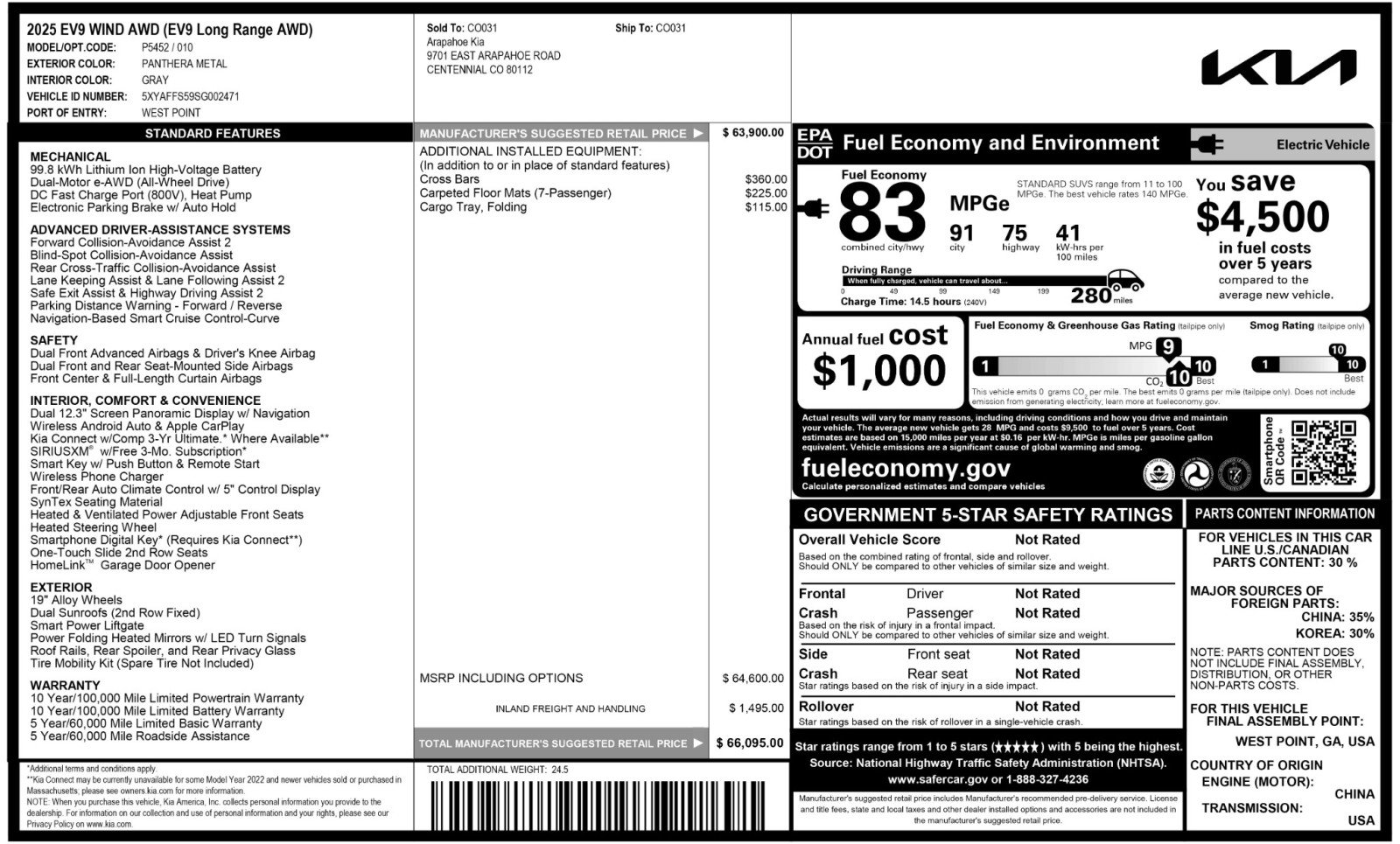 Used 2025 Kia EV9 Wind image 56