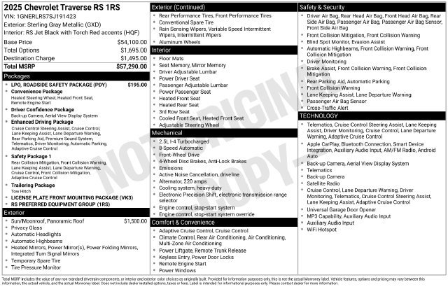 Used 2025 Chevrolet Traverse RS w/ LPO, Roadside Safety Package FWD image 33
