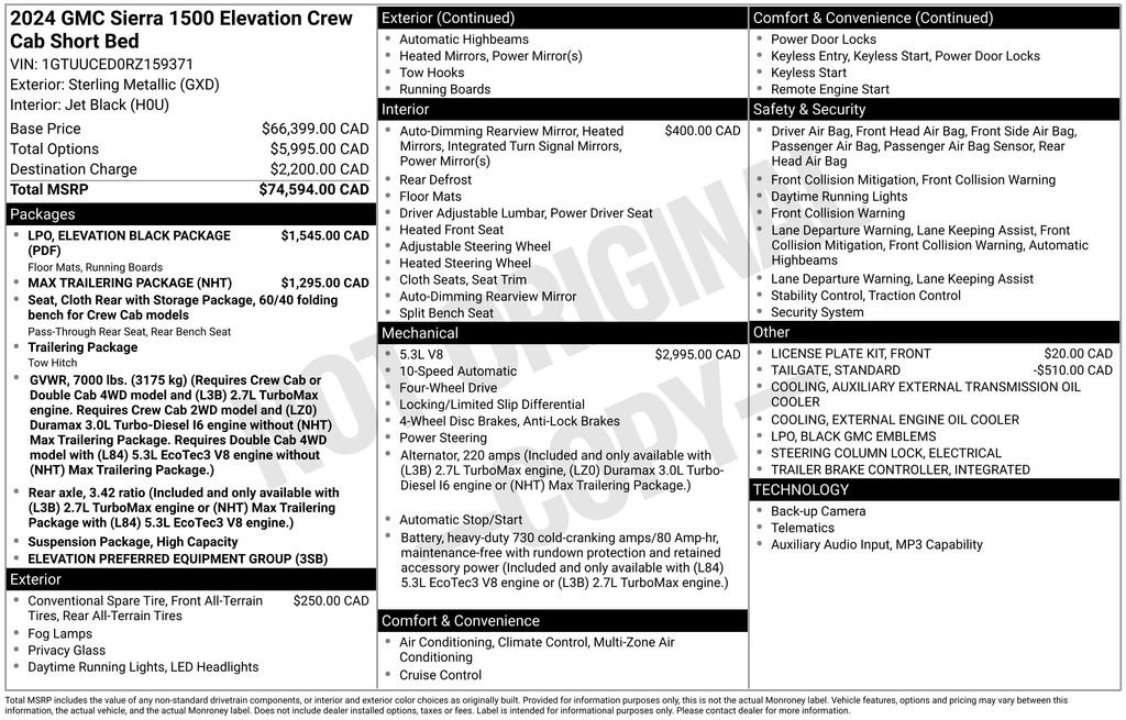 Used 2024 GMC Sierra 1500 Elevation w/ LPO, Elevation Black Package AWD/4WD image 21