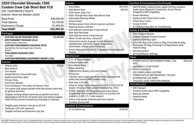 Certified 2020 Chevrolet Silverado 1500 Custom w/ Custom Value Package AWD/4WD image 6