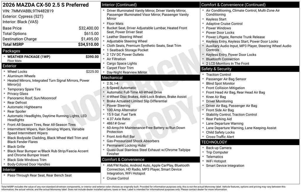 New 2026 MAZDA CX-50 AWD 2.5 S w/ Weather Package image 33
