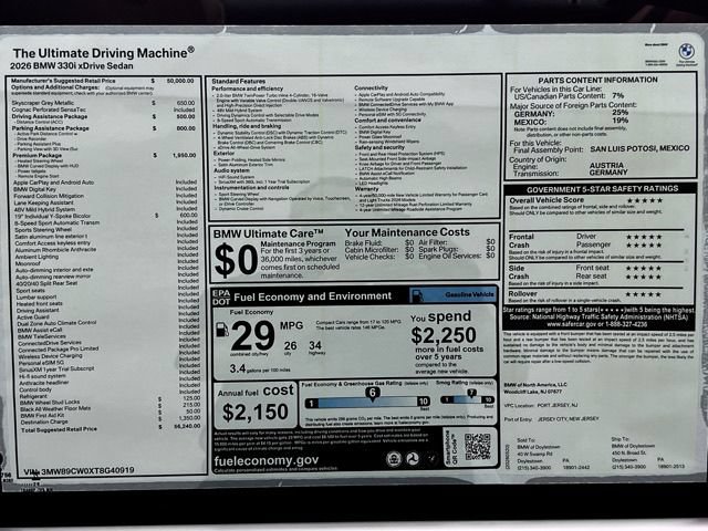 New 2026 BMW 330i xDrive Sedan w/ Premium Package AWD/4WD image 16