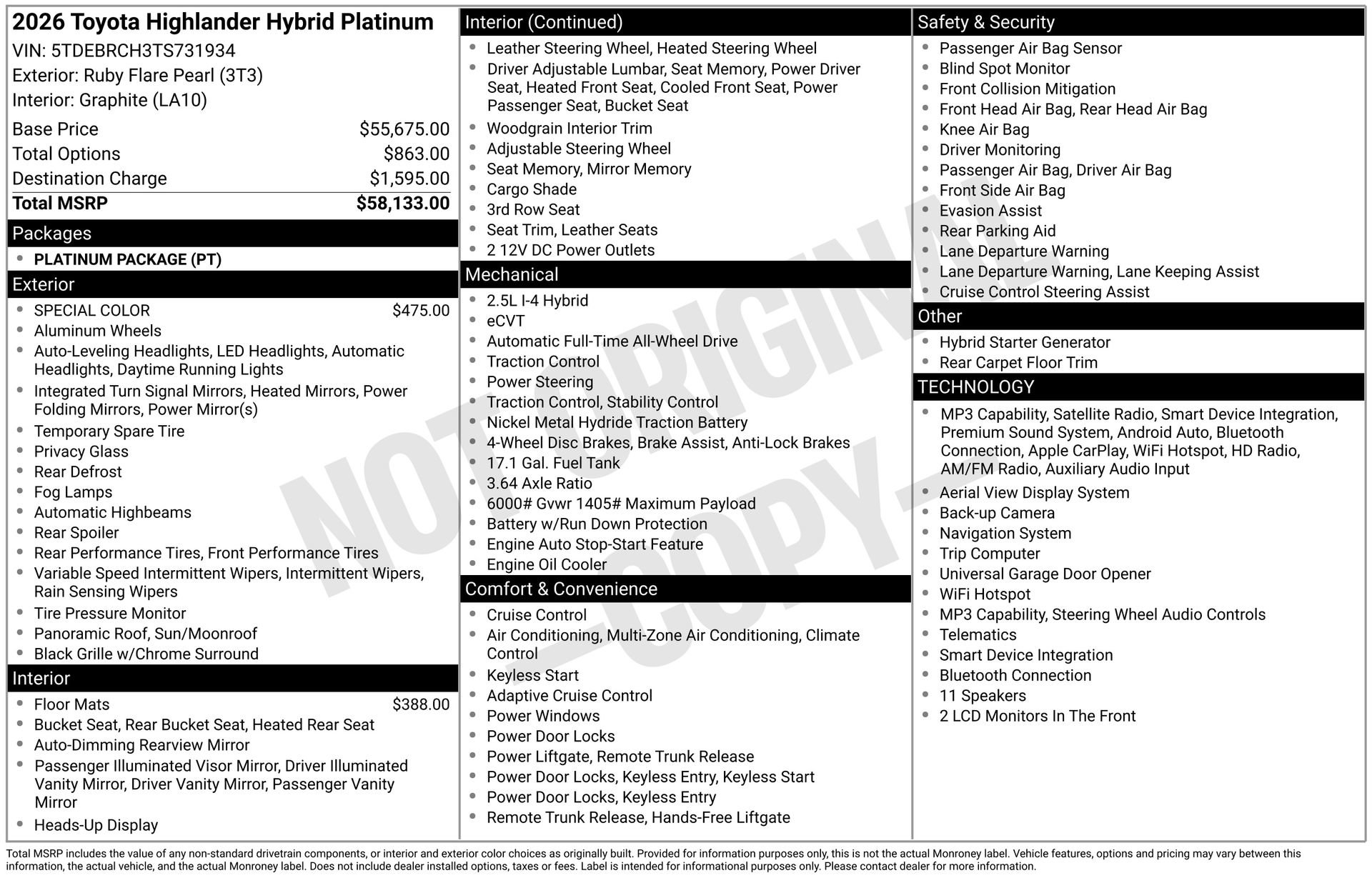 New 2026 Toyota Highlander Platinum AWD/4WD image 1