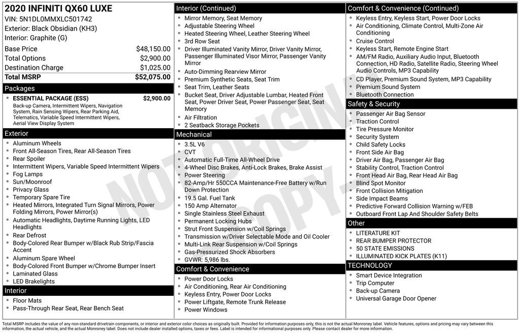 Used 2020 INFINITI QX60 Luxe w/ Essential Package image 43