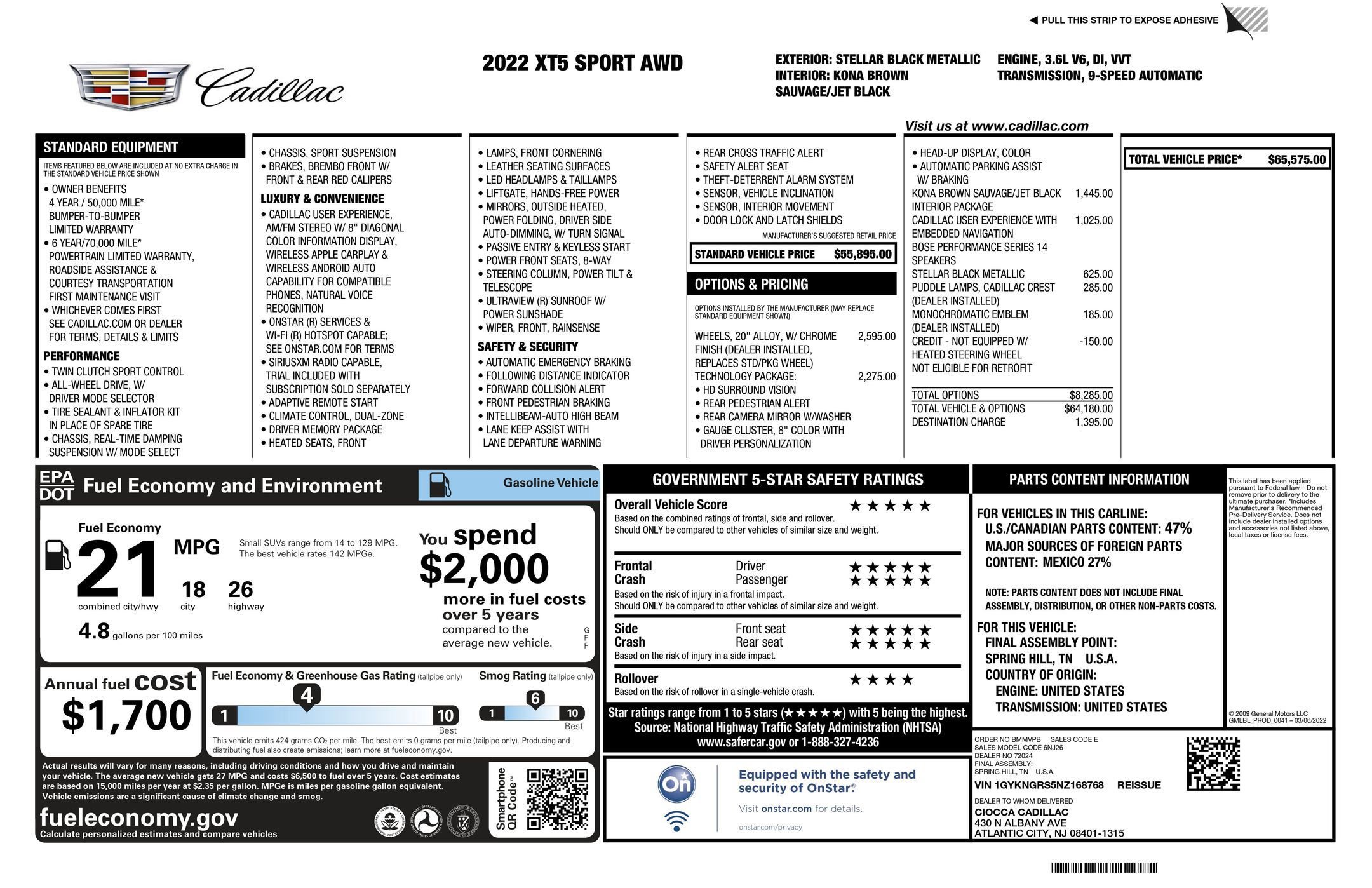 Certified 2022 Cadillac XT5 Sportv w/ Technology Package image 2