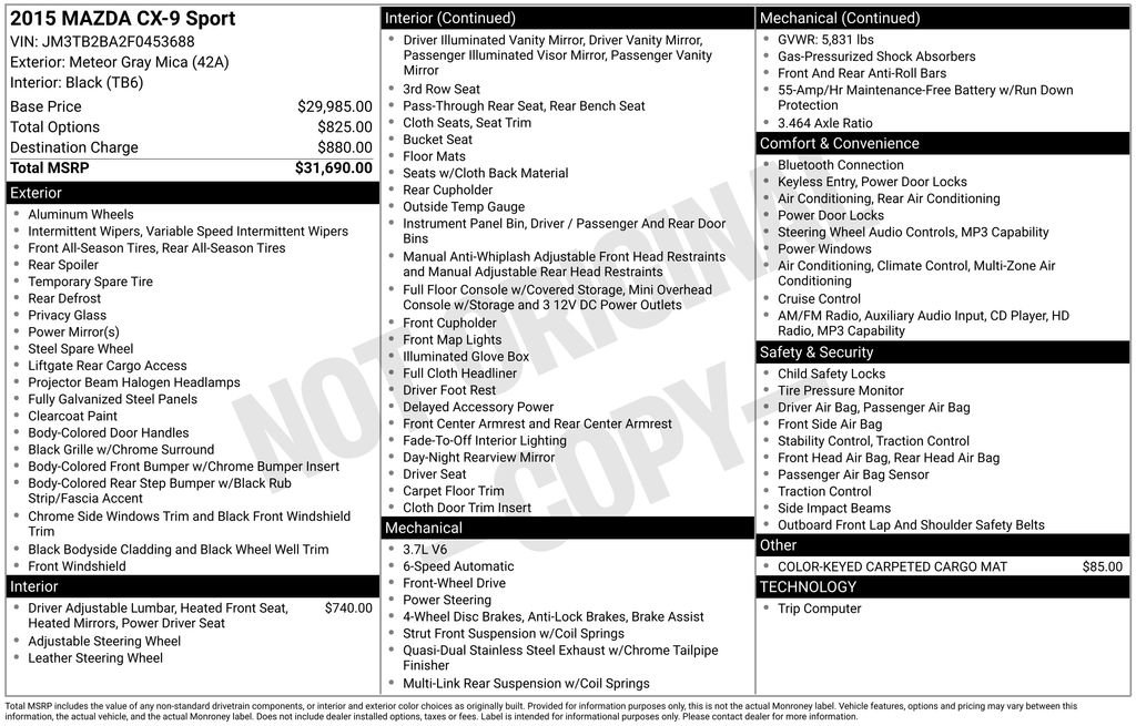 Used 2015 MAZDA CX-9 Sport image 3