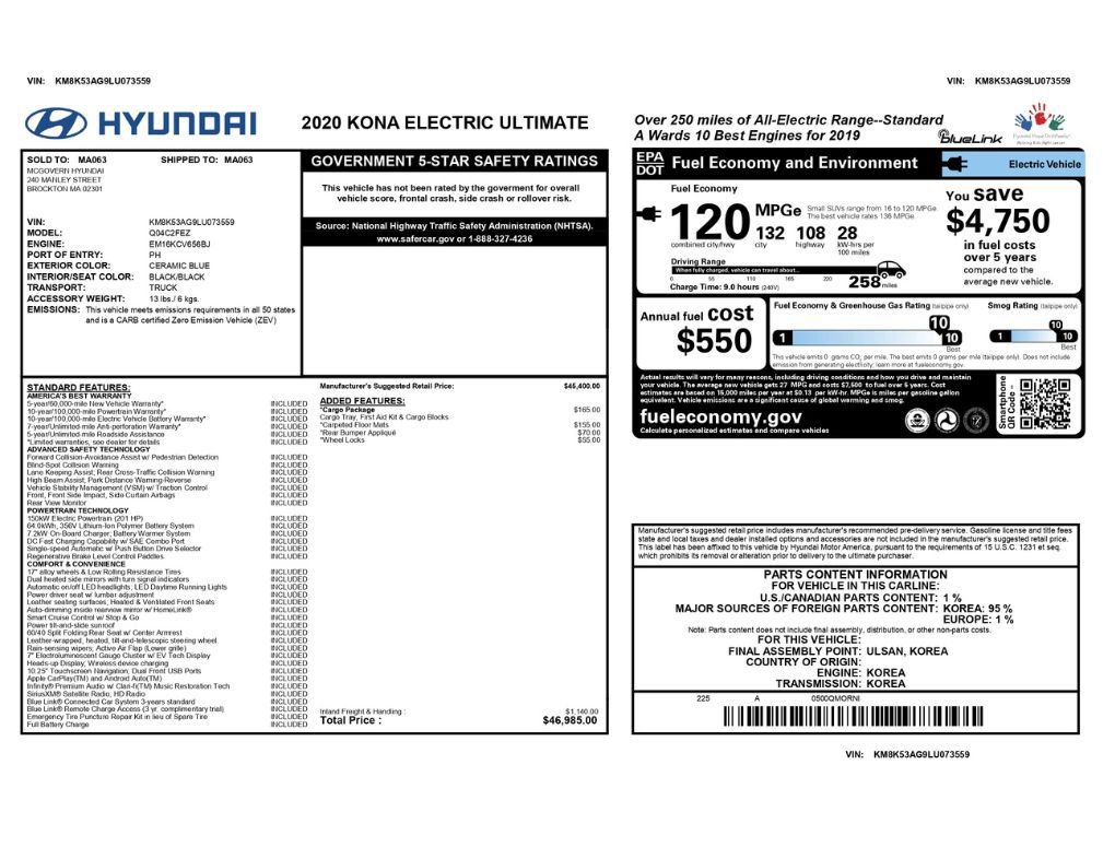 Used 2020 Hyundai Kona Ultimate w/ Cargo Package image 2