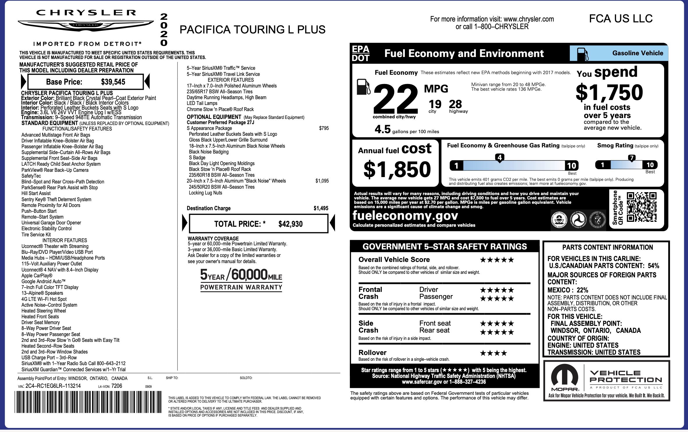 Used 2020 Chrysler Pacifica Touring-L Plus w/ S Appearance Package FWD image 4