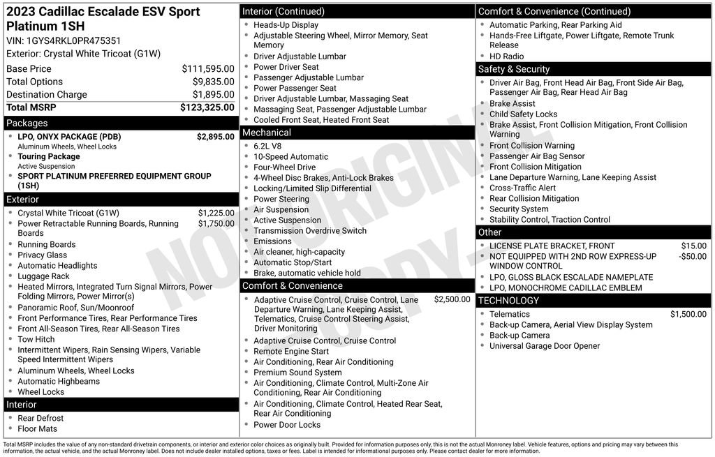 Certified 2023 Cadillac Escalade ESV Sport Platinum w/ LPO, ONYX Package image 54