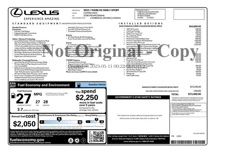 Used 2023 Lexus RX 500h F Sport w/ Accessory Package (K3) AWD/4WD image 2