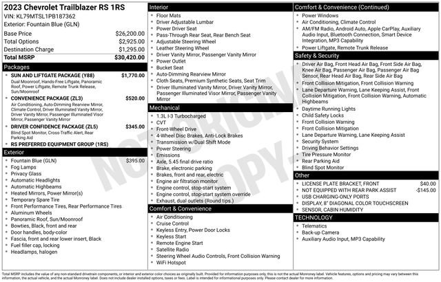 Used 2023 Chevrolet TrailBlazer RS w/ Sun and Liftgate Package FWD image 67